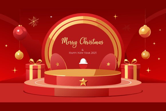 Exploring the Empty Podium and Christmas Ornaments Illustration Set